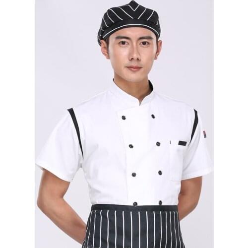 Summer Short-sleeved Chef service Hotel working wear Restaurant work clothes Tooling uniform Chef Jackets 2 color