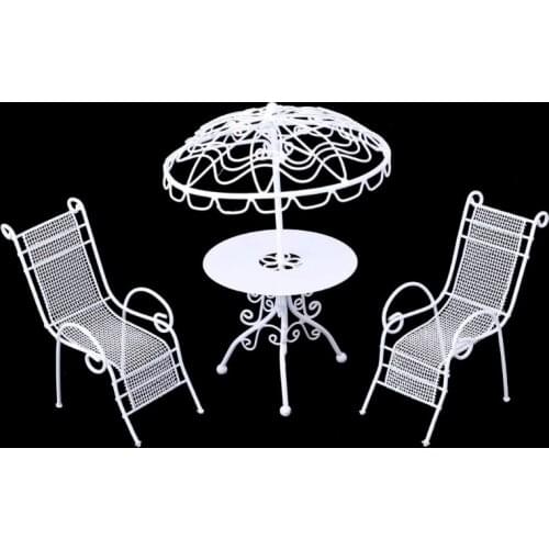 1/12 Scale Doll House Miniature Outdoor Garden Beach Poolside Scenery Furniture Decoration Metal Table Chairs