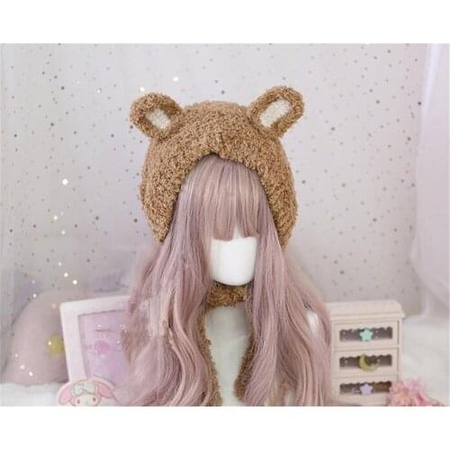 Sweet Girl Plush Bear Ear Cap Japanese Furry Earmuffs Hat Autumn Winter Kawaii Korean Warm Students Hat B846