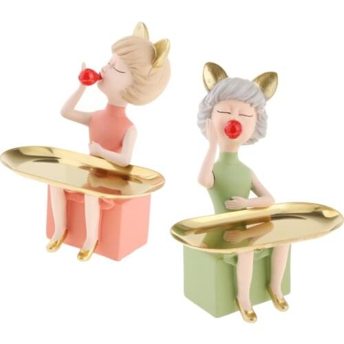 Cute Resin Modern Girl Statue Home Furnishing Crafts Decoration Cafe Room Table Figurines Wedding Gift Storage Plate Accessories