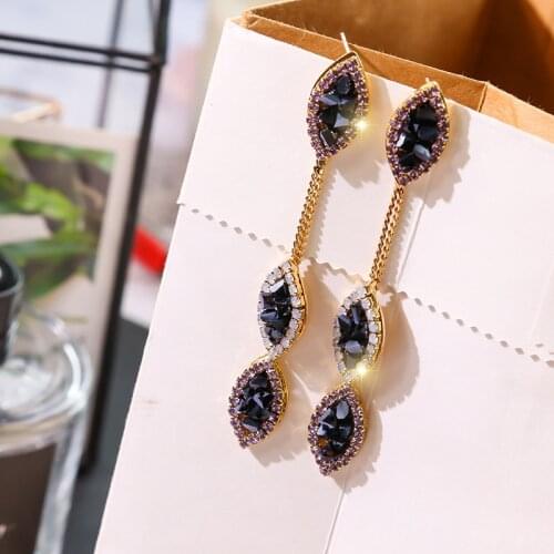 Fashion Black Crystal Long Drop Earrings For Women 2020 New Jewelry Pendientes
