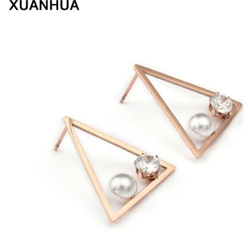 XUANHUA Fashion Trendy Titanium Stainless Steel Earrings triangle earrings Fashion Jewelry Earring 2019 Stud Earrings For Women
