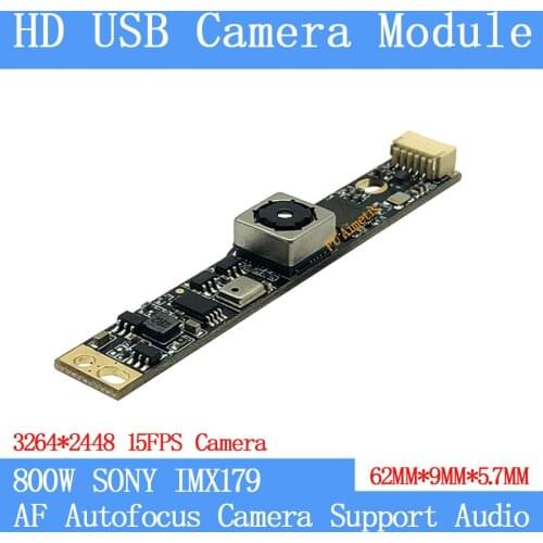 800W SONY IMX179 AF Autofocus UVC Plug Play MJPEG 15FPS USB Camera Module HD Linux Windows support audio