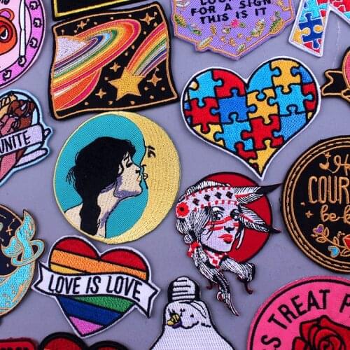 Pride Gay Patches For Clothes Cartoon Iron On Patches For Clothes Heart Stickers On Clothes DIY Applique Stripe Embroidery Patch