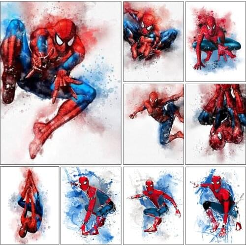Watercolor Wall Art Spiderman Posters and Prints Anime Marvel Superhero Canvas Painting Pictures Cartoon Home Decor Cuadros