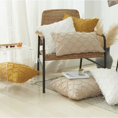 White Jacquard Tassels Cushion Cover Home Decoration Lattic Pillow Cover Sofa Pillowcase Pillow Sham 30x50cm/45x45cm pillow