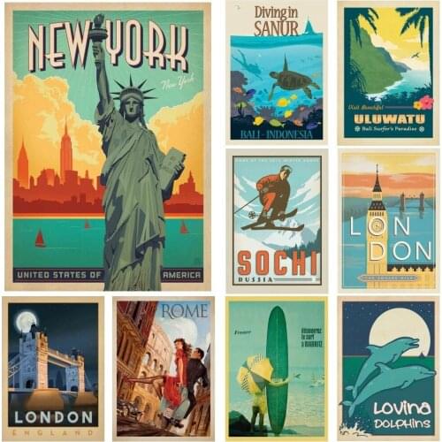 Canvas New York Painting Home Decor Modular London Picture Vintage Printed Landscape Poster For Living Room Wall Art No Frame