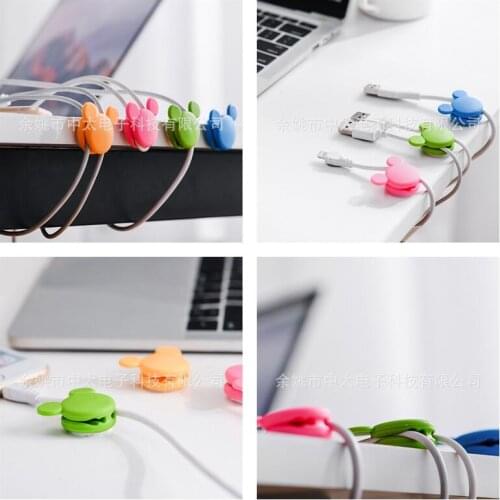 Disney Mickey Mouse USB Cable Organizer Wire Winder Silicone Tie Fixer Wire Management organizador Cord Clip phone accessories