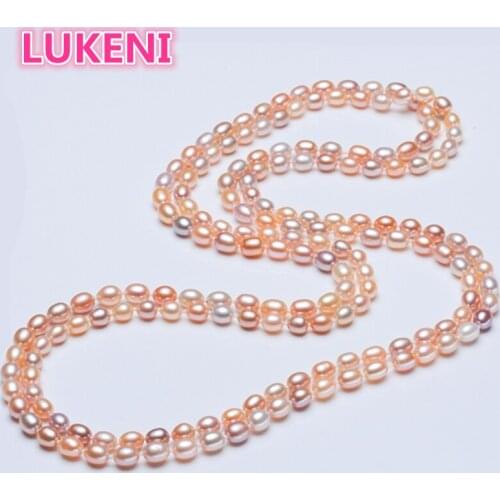 Genuine 100% natural pearl 160cm necklace Multicolor color 6-7mm freshwater pearl sweater chain fashion necklace For women
