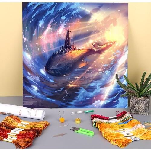 Scenery Flying City Printed Water-Soluble Canvas 11CT Cross Stitch Kit Embroidery DMC Threads Knitting Handiwork Stamped