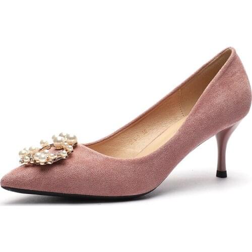 Sexy Pumps Wedding Women Fetish Shoes Rhinestones women pumps Flock Slip On 6.5CM Thin High Heels Pointed Toe Shallow black