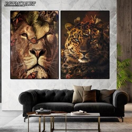 Abstract Art poster Elk Tiger Elephant Lion Canvas Painting custom print Animal picture Nordic Room Decoration Modern Painting