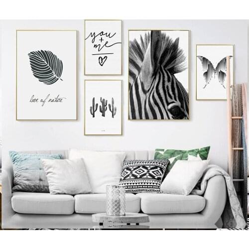 Black And White Plant Quotes Poster Zebra Butterfiy Nordic Wall Art Print Pictures Canvas Painting Living Room Decoration
