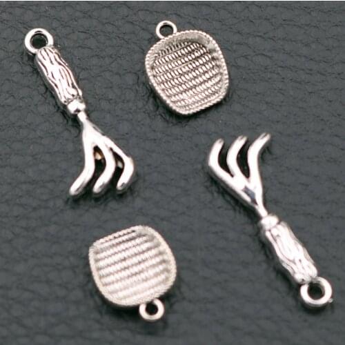 20pcs Gardening Tools Pendants, Bamboo Dustpan charms, Three-legged Rake Charms, DIY Jewelry Accessories A2176