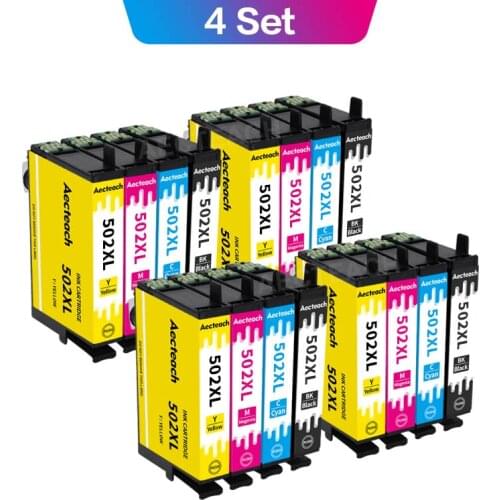 Aecteach Full Compatible Ink Cartridge for t502 T502XL Epson Expression Home XP-5100 XP-5105 Workforce WF-2860 WF-2865 Printers