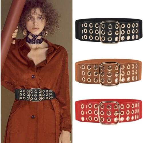 Hollow Pins Elastic Women Corset Belts Square Buckle Wide Belts for Dress Coat Fashion All-match Female Waistband