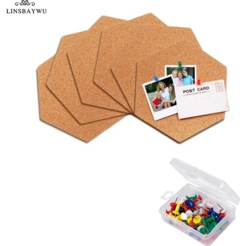 1PCs Self-Adhesive Cork Board Tiles Office Home Wood Photo Background Hexagon Stickers Wall Message Drawing Bulletin Boards