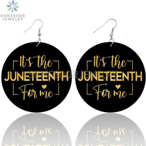 SOMESOOR Its Juneteenth For Me Black Freedom Design Wooden Drop Earrings Celebrate Independece Day Loops Dangle For Women Gift