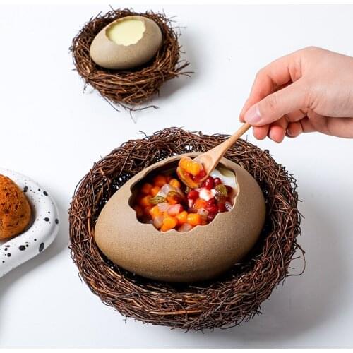 Modern Simple Ceramic Crafts Personality Creative Dessert Bowl Hydroponic Egg Shell Ostrich Egg Vase Home Decoration