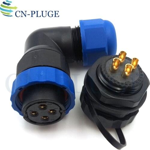 SP20 Type 4 pin Elbow Connector 20mm Panel Mount Waterproof Connector Male Socket Female Plug IP68