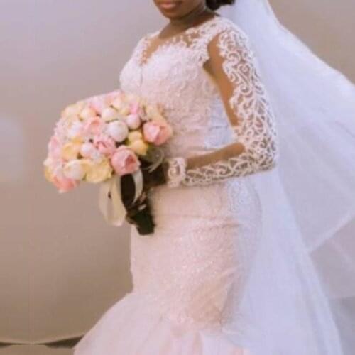 Wuzhiyi Luxury Mermaid wedding dress o neck marriage dress deep Cut sexy Marriage dress Customised beading vestido de noiva 2020