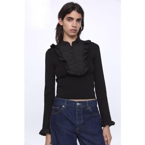 Temperament 11.5 New Fashion Patchwork Ruffles Slim Knitwear Women Wool Cashmere Exquisite Pullover Sweater