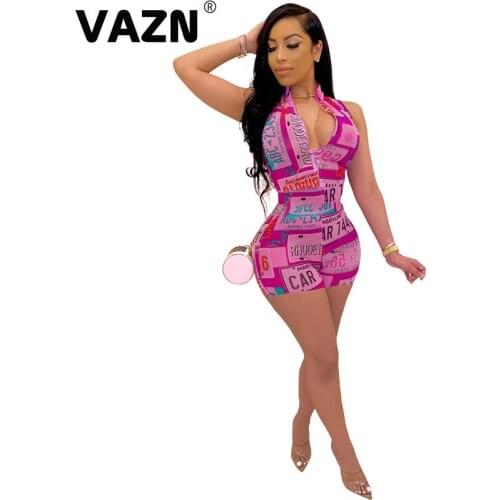 VAZN 2020 Summer Hot Sales Fancy Sexy Club Elastic Young Designer Tank Sleeve High Waist Slim Women Playsuits