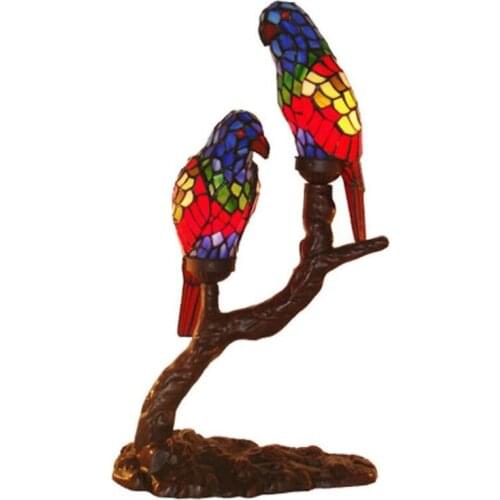 New Vintage Handmade Colorful Glass Birds Parrots Table Lamp for Foyer Bed Room Bar Apartment Glass Night Light H 56cm 1090