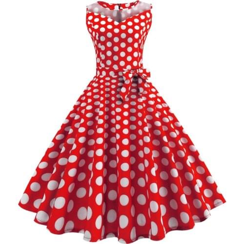 Retro Vintage Style Sleeveless with Bow 3D Skull Dot Printed 2018 Summer Women Dress A-line Red Lace up Party Sexy Casual Dress
