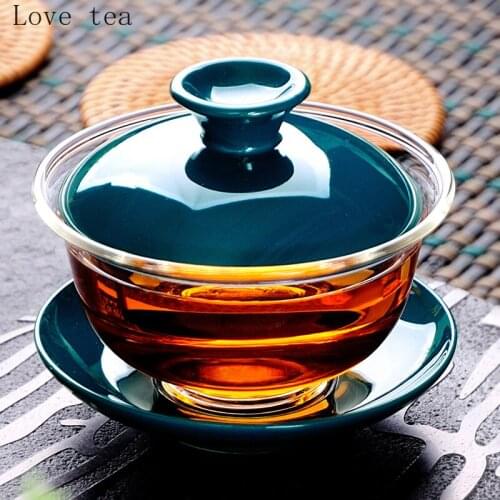 High-grade transparent glass cover bowl thick heat-resistant Kung Fu teacup Sancai cup China cover bowl home office supplies