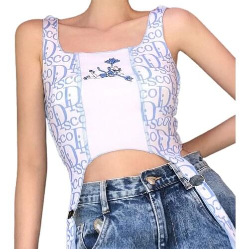 2021 New Female Camisole, Cartoon Animal Print U-Neck Sleeveless Crop Tops Short Vest for Summer, White, S/M/L