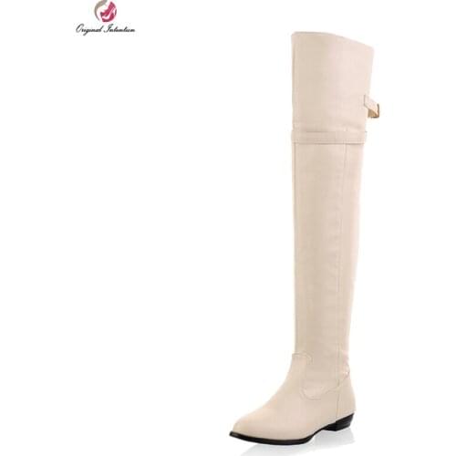 Original Intention High-quality Women Over Knee Boots Pointed Toe Square Heels Fashion Black Brown Beige Shoes Woman Size 4-13