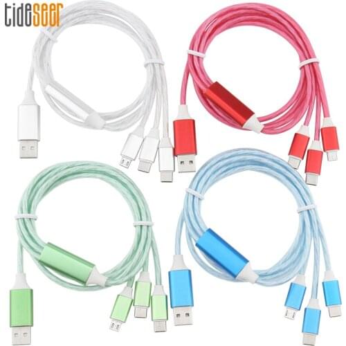 1.2m 3 in 1 LED Streamer Micro USB Type C Fast Charging Cable for iPhone 12 11 Pro Max Huawei Xiaomi Redmi Samsung Charge Cabel