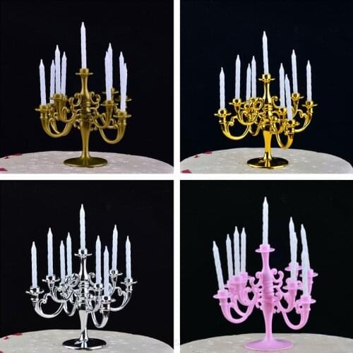 1Set Dollhouse Miniature Candles and Candlestick Birthday Party Cake Candle Holders Toppers For Dollhouse Decals