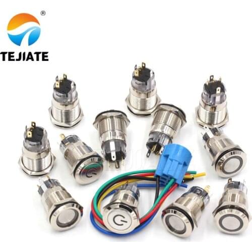 1PCS Metal Button Switch 24V 19MM Flat Head Ring Style Self Reset Self Locking Power Sign Inching Switch Waterproof