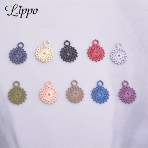 100pcs AC11444 5*7mm Brass Mini Round Flower Charms Diy Tassels Earrings