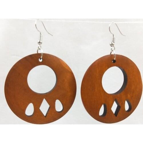 12Pairs Good Quality Wood Earrings Organic brown Hollow African Woman Wooden Brincos Pendant 5cm E391
