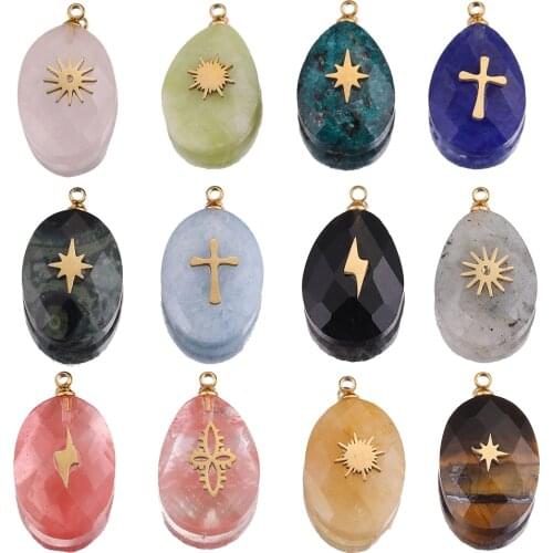 4pcs Natural Stone Charms Pendants Water Drop Stainless Steel Earring Charm for Bracelets DIY Necklaces Jewelry Making Supplies