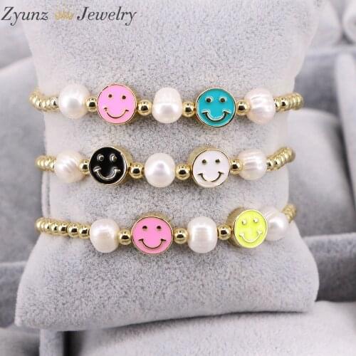 5PCS, Colorful Enamel Smiley Bracelet For Women Girls 2021 Fashion Jewelry Gold Color Ball Beads Bracelet