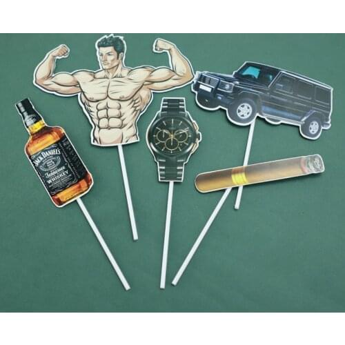 5pcs Fitness Muscular Man Happy Birthday Cupcake Topper Wedding Cake Topper for Boys Men Birthday Party Dessert Cake Decorations