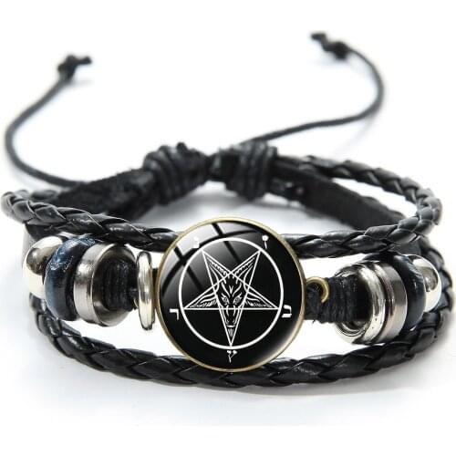 Lucifer Bracelet Cosplay Costumes Accessories Satan Baphomet Demon Bracelet Gem Leather Knit Woven Bracelet