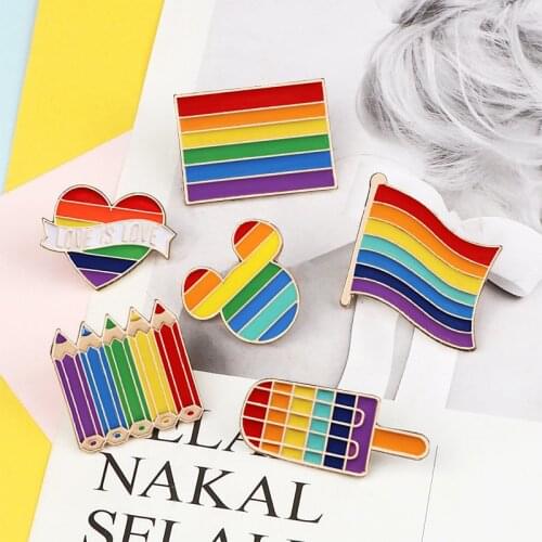 High quality Pride Rainbow Flags Brooch Intersex Enamel Pins Cute Heart Gay Brooches Badge Denim Jackets Jewelry for Kids Women