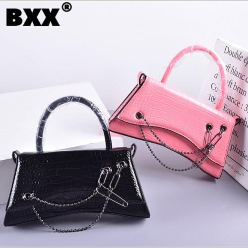 [BXX] Simple Crocodile Pattern Quality PU Leather For Women 2021 Branded Crossbody Shoulder Bag Handbags Trending Luxury 18A3780