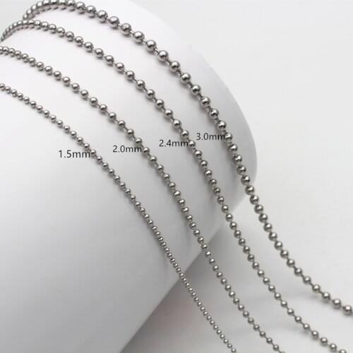 2.5M 8.2ft Stainless Steel Dog Tag Bead Chain 1.5mm 2.0mm 2.4mm 3.0mm Ball Chain Necklace Extender Chain