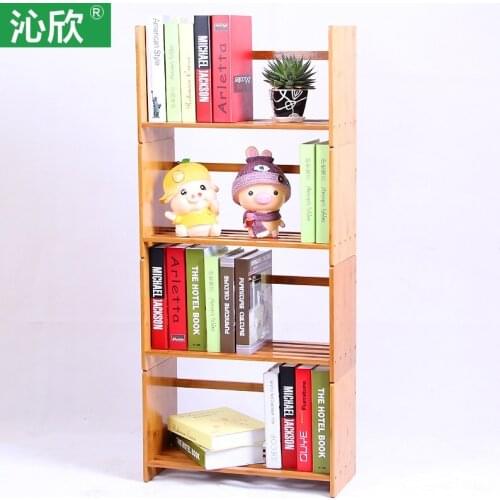 Cheap bamboo wood table, free assembly bookcase shelf bookcase simple small office desktop wood child