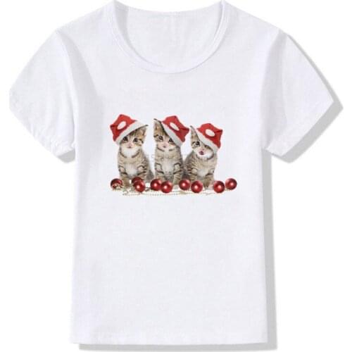 Kids Christmas Cats Santa Print T Shirt Children Merry Christmas Clothes T-shirts Boy&Girl Christmas Pet Deer Gift Tshirt Baby