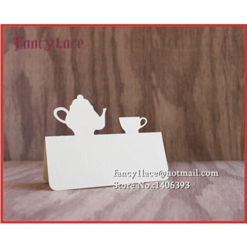 DIY 50pcs/lot Laser Cut Paper Teapot Laser Wedding Party Table Mark Name Place Cards Favor Decor Table Decoration Free Shipping