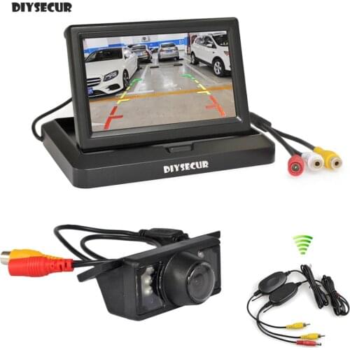 DIYSECUR Wireless 5inch 800 x 480 Foldabel Car Monitor Waterproof IR Night Vision Backup Reverse Camera Car Rear View Camera