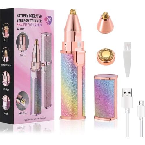 2 In 1 Electric Eyebrow Trimmer Makeup Painless Eye Brow Epilator Mini Shaver Razors Women Portable Facial Body Hair Remover