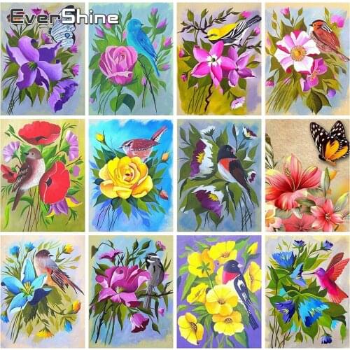 Evershine Diamond Painting Flowers Cross Stitch Mosaic Diamond Embroidery Birds And Flowers Rhinestone Pictures Home Decoration